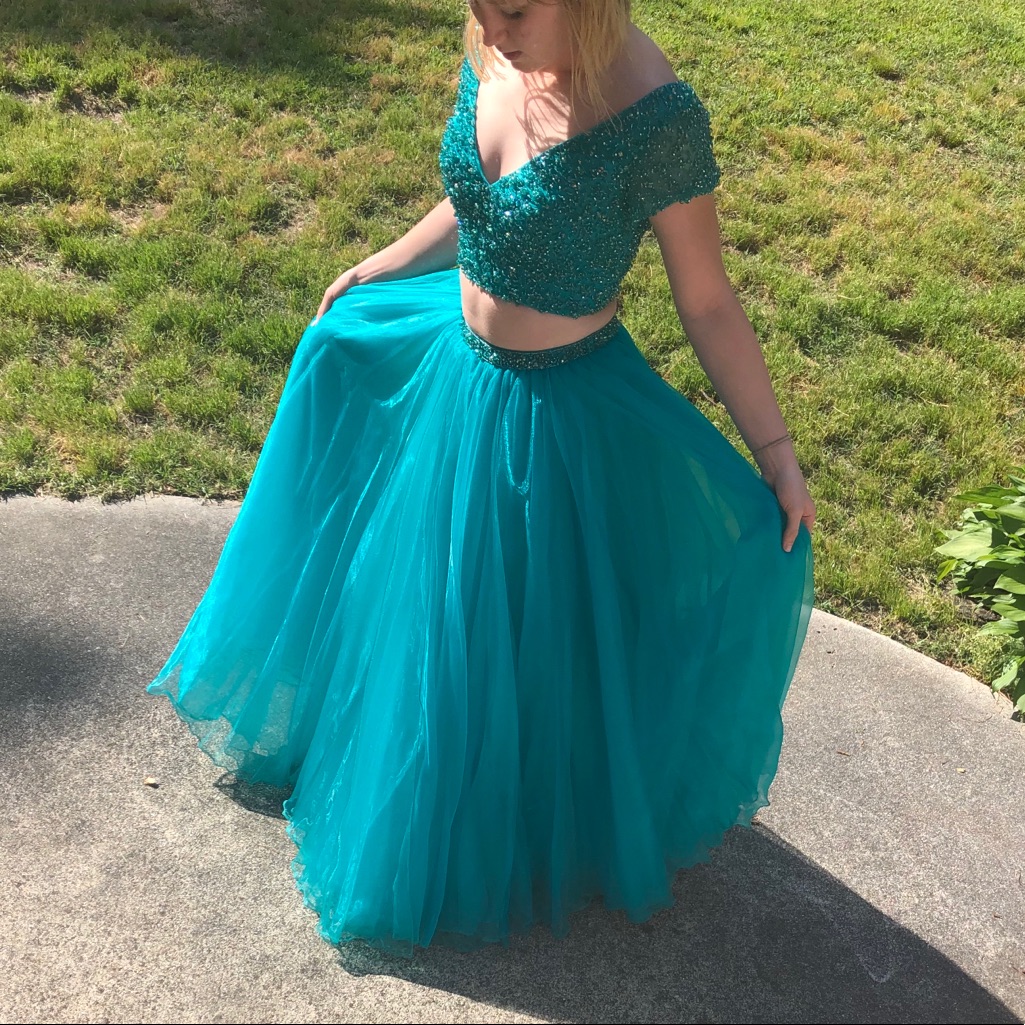Sherri Hill Turquoise Two-Piece Gown
